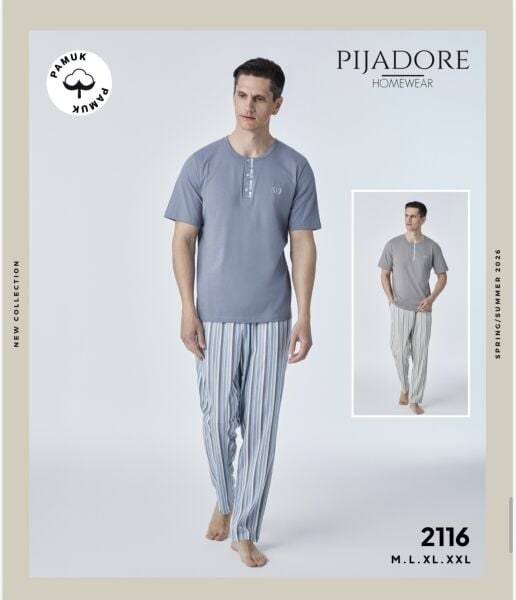 Pijadore 2116 Erkek Kısa Kol Pijama Takım Mavi