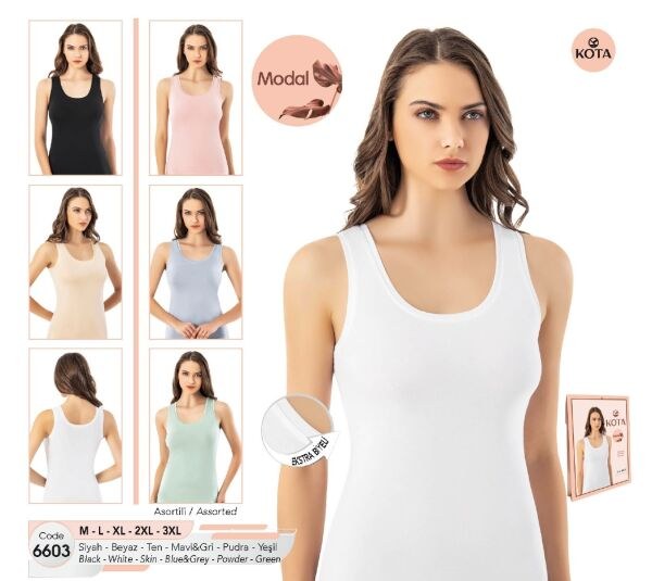 Kota 6603 Bayan Kalın Askılı Modal Atlet 2XL-3XL Asorti