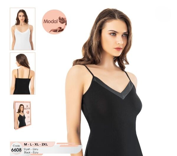 Kota 6608 Bayan Saten Kumaş Yakalı Modal Atlet Ekru