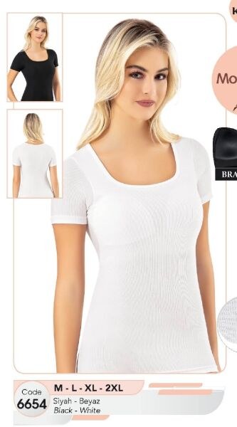 Kota 6654 Bayan Yarım Kol Modal Kaş.Pedli T-Shirt Beyaz