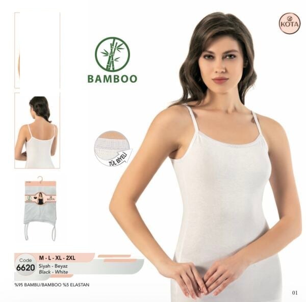 Kota 6620 Bayan Bambu Süprem İnce Askılı Atlet Siyah
