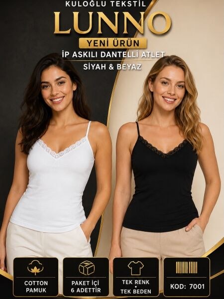 Lunno 7001 Bayan İp Askı Atlet Beyaz