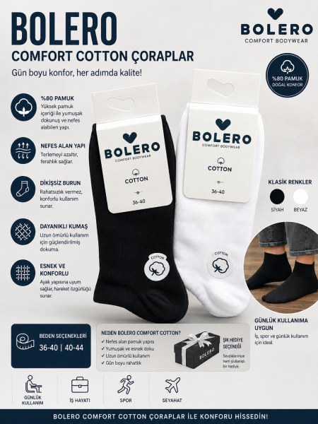 BOLERO B63 BAYAN DİKİŞSİZ PAMUK PATİK ASORTİ