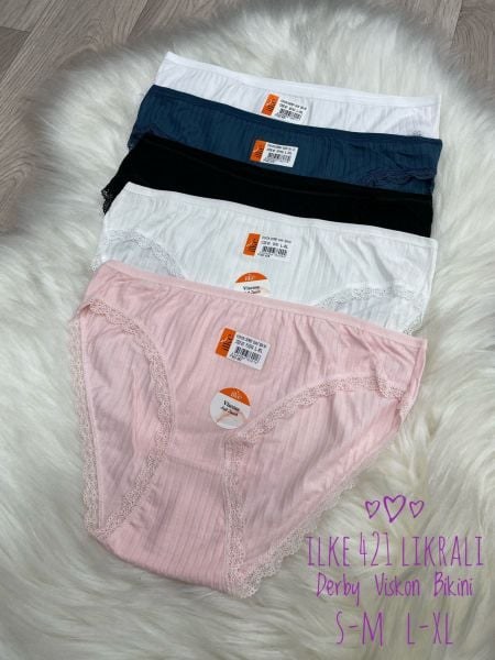 İlke 421 Bayan Likralı Derby Viskon Bikini Petrol