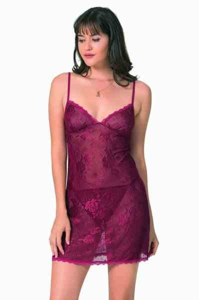 Primoda 8052 Saten Kısa Gecelik Bordo