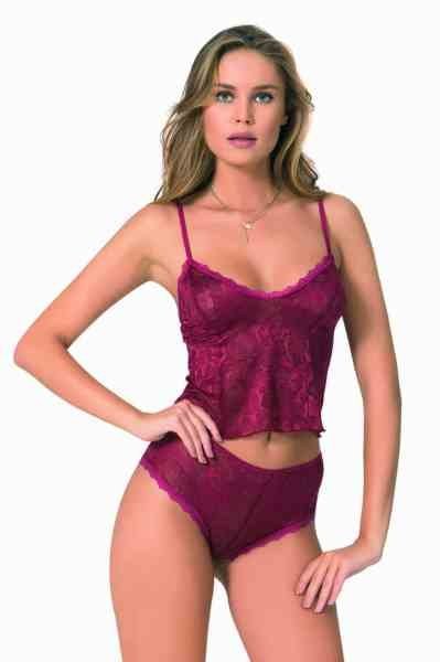 PRİMODA 9052 JAKARLI BABYDOLL ŞORT TAKIM BORDO