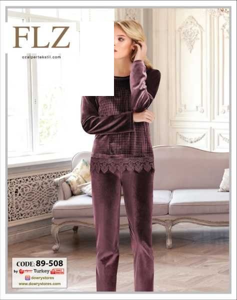 Flz 89-508 Bayan Kadife Pijama Takım Pudra