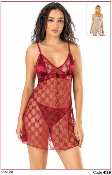 Primoda 4128 Kısa Tül Gecelik Bordo