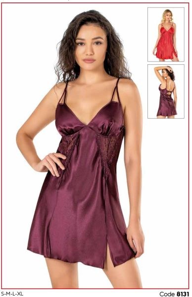 Primoda 8131 Saten Kısa Gecelik Kırmızı