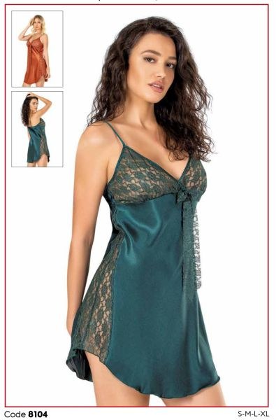 Primoda 8104 Saten Kısa Gecelik Tarçın