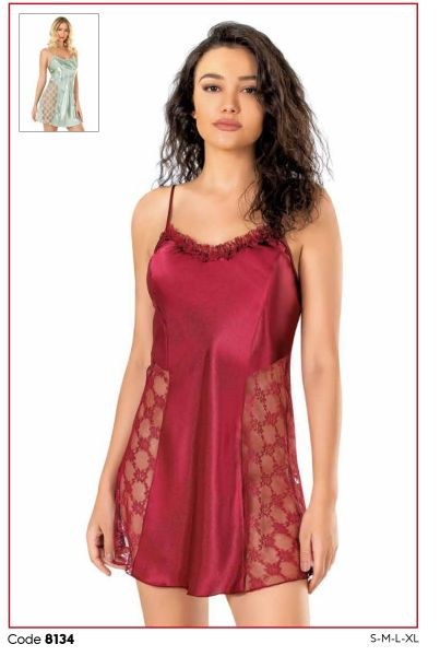 Primoda 8134 Saten Kısa Gecelik Bordo