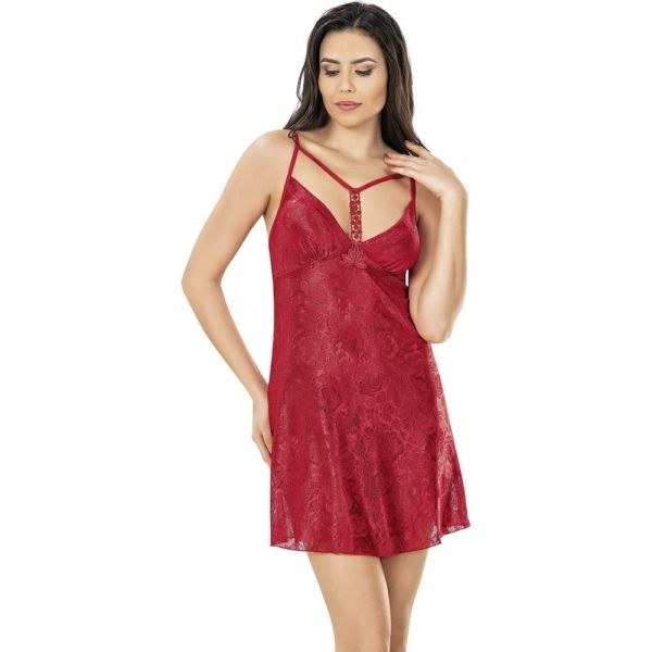 Primoda 8153 Saten Kısa Gecelik Kırmızı