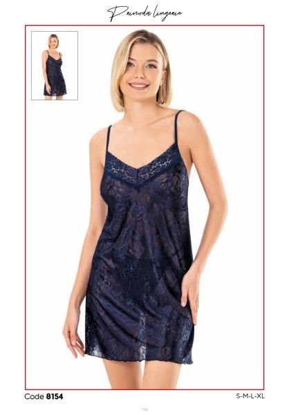Primoda 8154 Saten Kısa Gecelik Lacivert