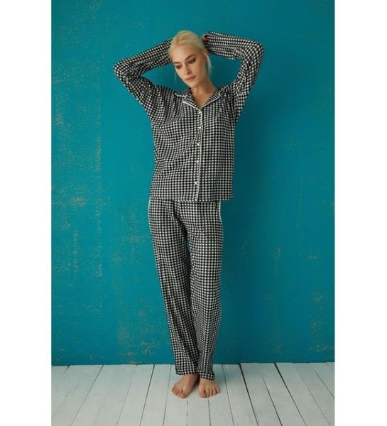 Pijamoni 5660-4 Süet Önden Düğmeli Pijama Takım