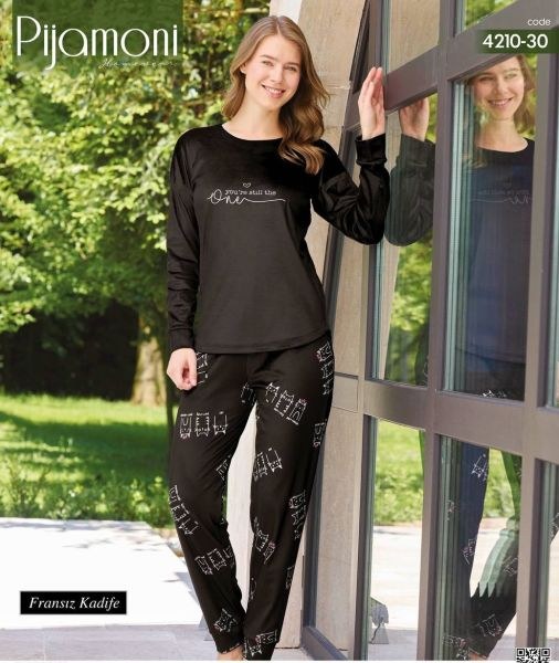 Pijamoni 4210-30 İthal Kadife Pijama Takım