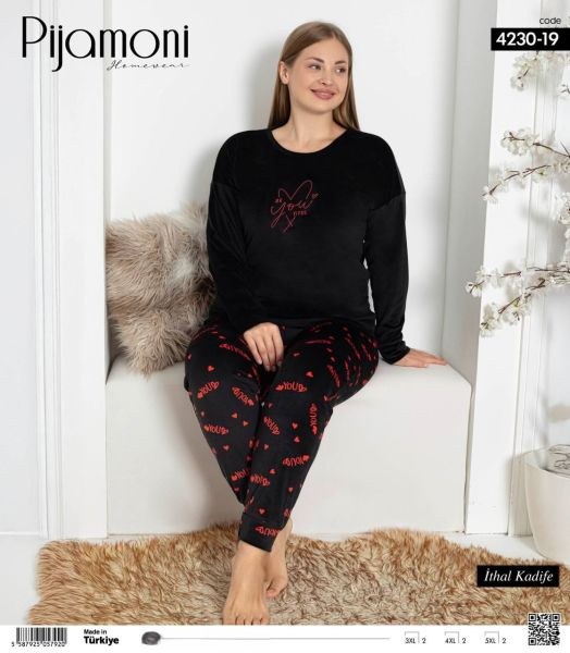 Pijamoni 4230-19 Fransız Battal Kadife Pijama Tk