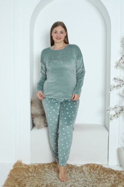 Pijamoni 4230-12 Fransız Battal Kadife Pijama Tk