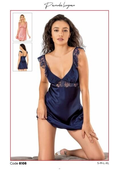 Primoda 8108 Saten Kısa Gecelik Lacivert