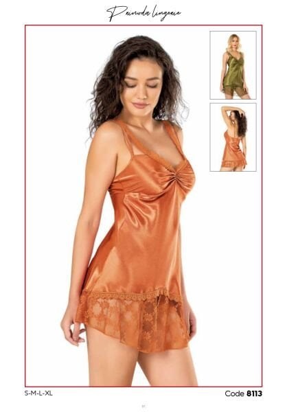 Primoda 8113 Saten Kısa Gecelik Oranj