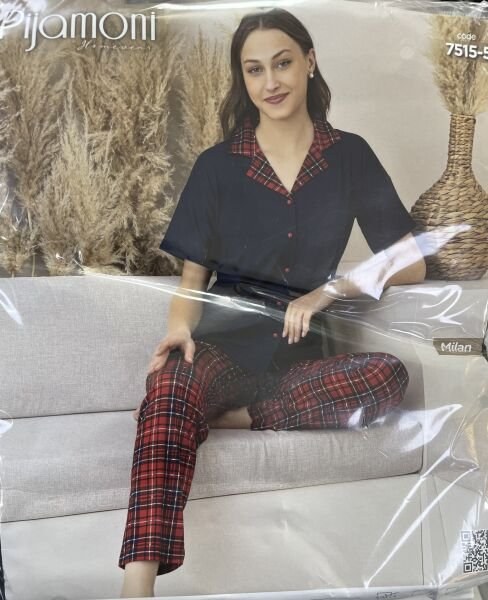 Pijamoni 7515-5 Bayan Kısakol D.Milan Pijama Takım