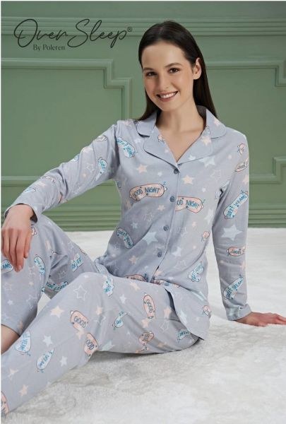 Over Sleep 926 Bayan Önden Düğmeli Pijama Takım