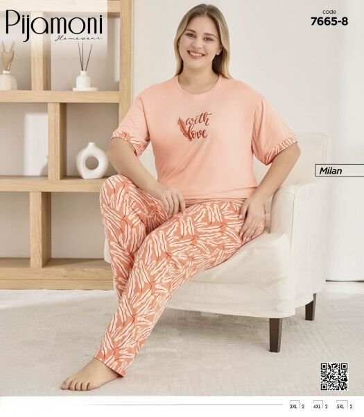Pijamoni 7665-8 Milan Battal Kısa Kol Pijama Takım