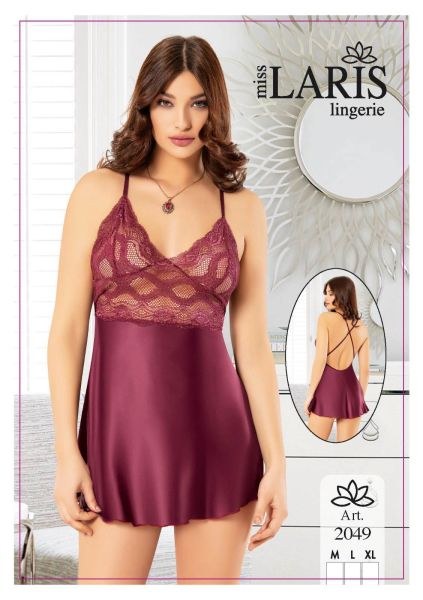 Miss Laris 2049 Saten Kısa Gecelik Mürdüm