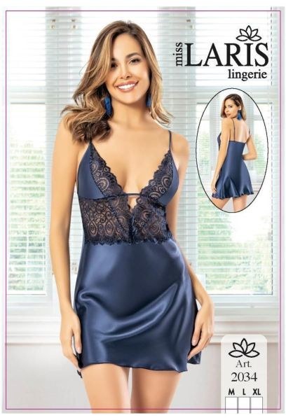 Miss Laris 2034 Saten Kısa Gecelik Lacivert