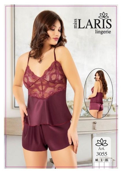 Miss Laris 3055 Saten Şort Takım Mürdüm