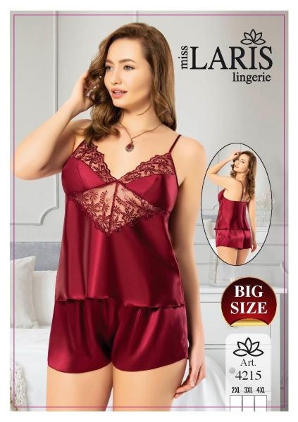 Miss Laris 4215 Big Size Saten Şort Takım Bordo