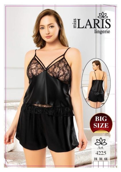 Miss Laris 4225 Big Size Saten Şort Takım Siyah