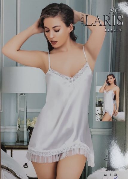 Miss Laris 2087 Saten Kısa Gecelik Beyaz