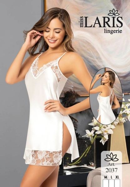 Miss Laris 2037 Saten Kısa Gecelik Beyaz