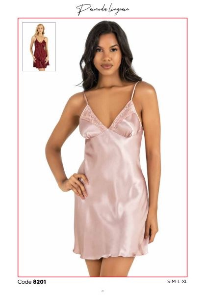 Primoda 8201 Saten Kısa Gecelik Bordo
