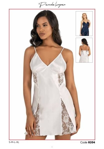 Primoda 8204 Saten Kısa Gecelik Lacivert