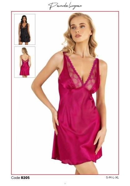 Primoda 8205 Saten Kısa Gecelik Vişne
