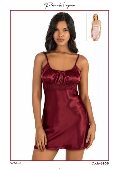 Primoda 8208 Saten Kısa Gecelik Bordo