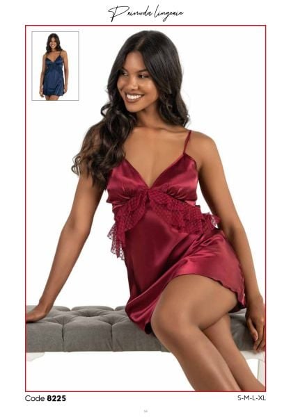 Primoda 8225 Saten Kısa Gecelik Lacivert