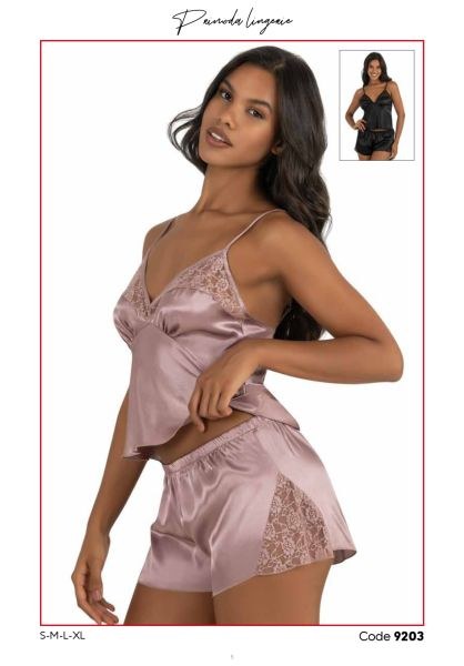 Primoda 9203 Saten Şort Takım Siyah