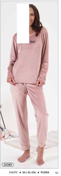 Estiva 24389 Bayan Kadife Düz Pijama Takım Lacivert