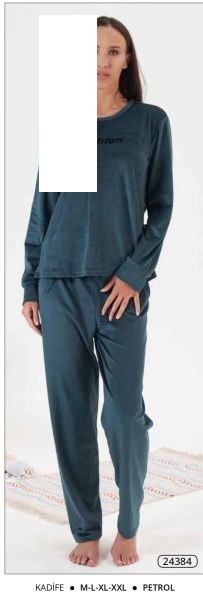 Estiva 24384 Bayan Kadife Düz Pijama Takım Gri