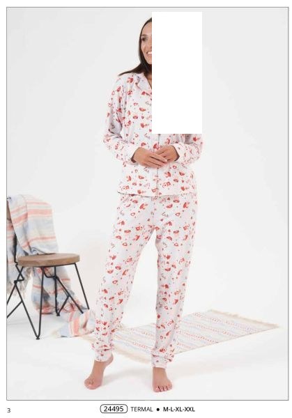 Estiva 24495 Bayan Termal Ön Düğmeli Pijama Takım Gri