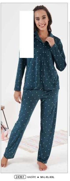 Estiva 24361 Bayan Kadife Ön Düğmeli Pijama Takım Lacivert