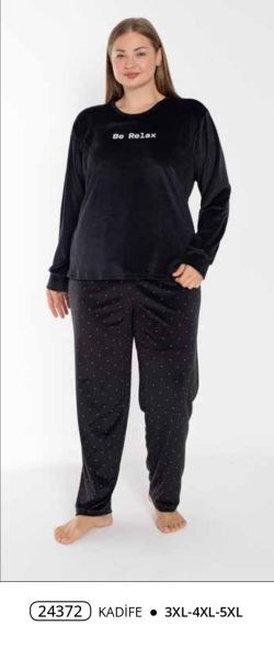 Estiva 24372 Bayan Kadife Battal Pijama Takım Lacivert
