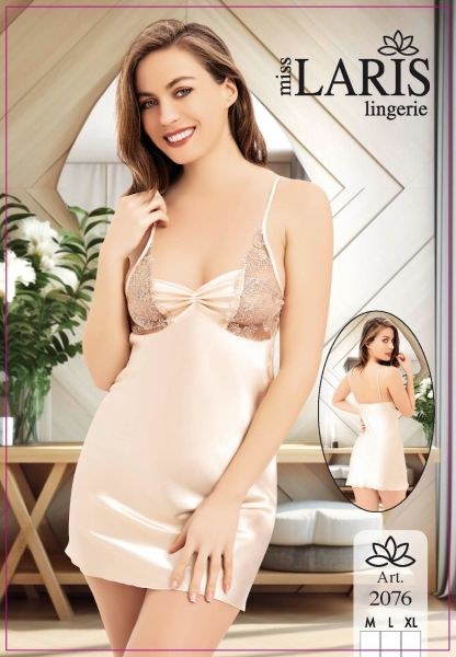 Miss Laris 2076 Saten Kısa Gecelik Somon
