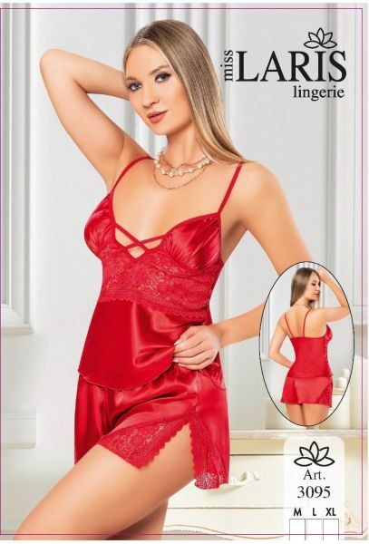 Miss Laris 3095 Saten Şort Takım Kırmızı