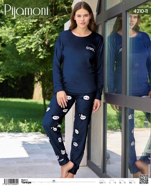 Pijamoni 4210-11 İthal Kadife Pijama Takım