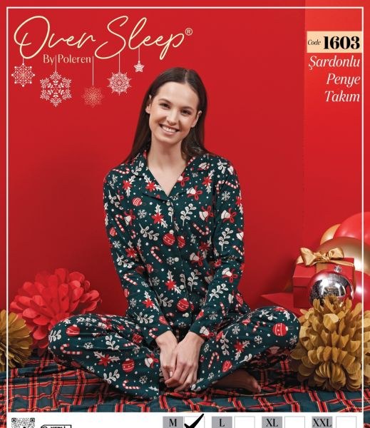 Over Sleep 1603 Bayan Düğ.Yılbaşı Pijama Takım
