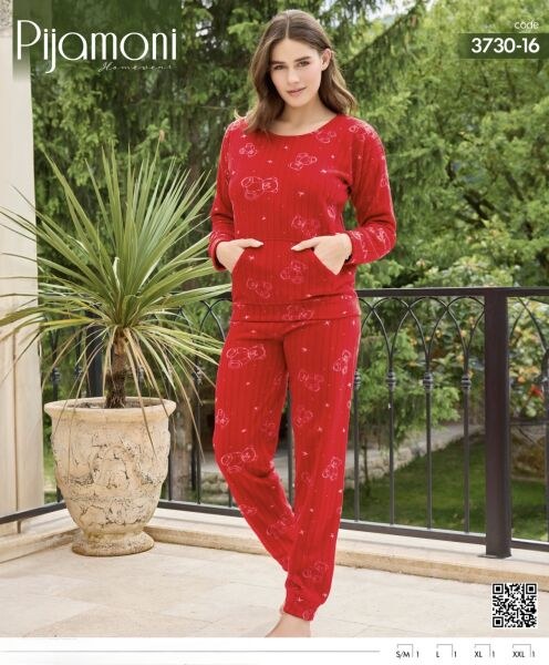 Pijamoni 3730-16 Fitilli Polar Kanguru Cepli Takım
