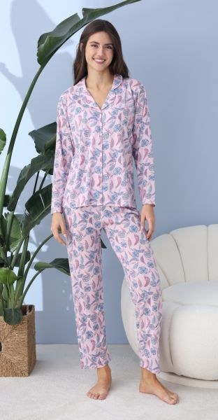 Lindros 30025 Rotasyon Gömlek Penye Pijama Takım